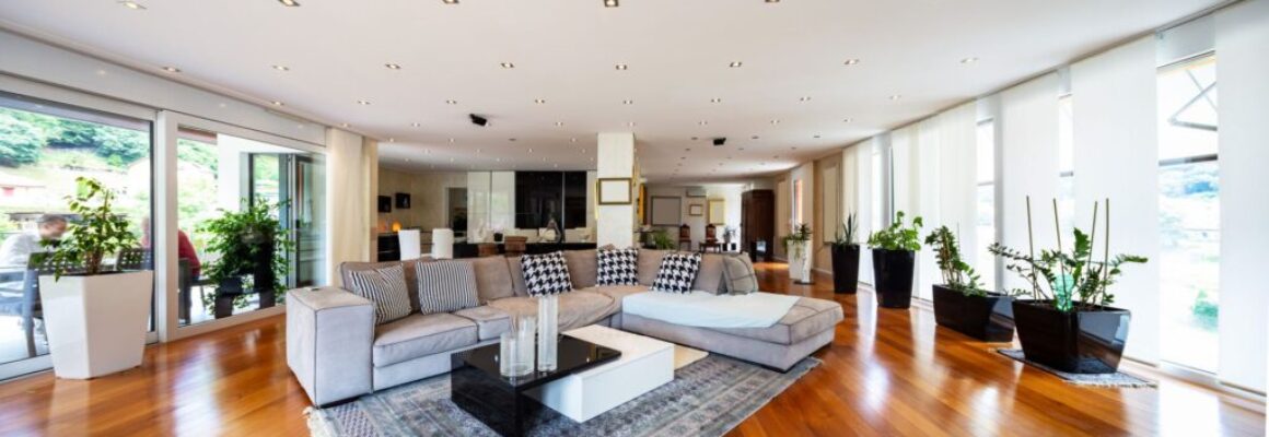 Modern living room with large leather sofa Modern living room with large leather sofa